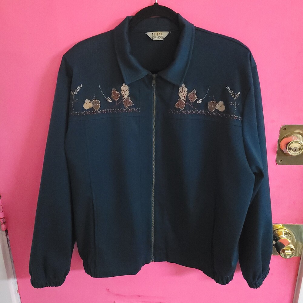 TEDDI Embroidered Zip Front Jacket Women's cottagecore grandma fall autumn vtg